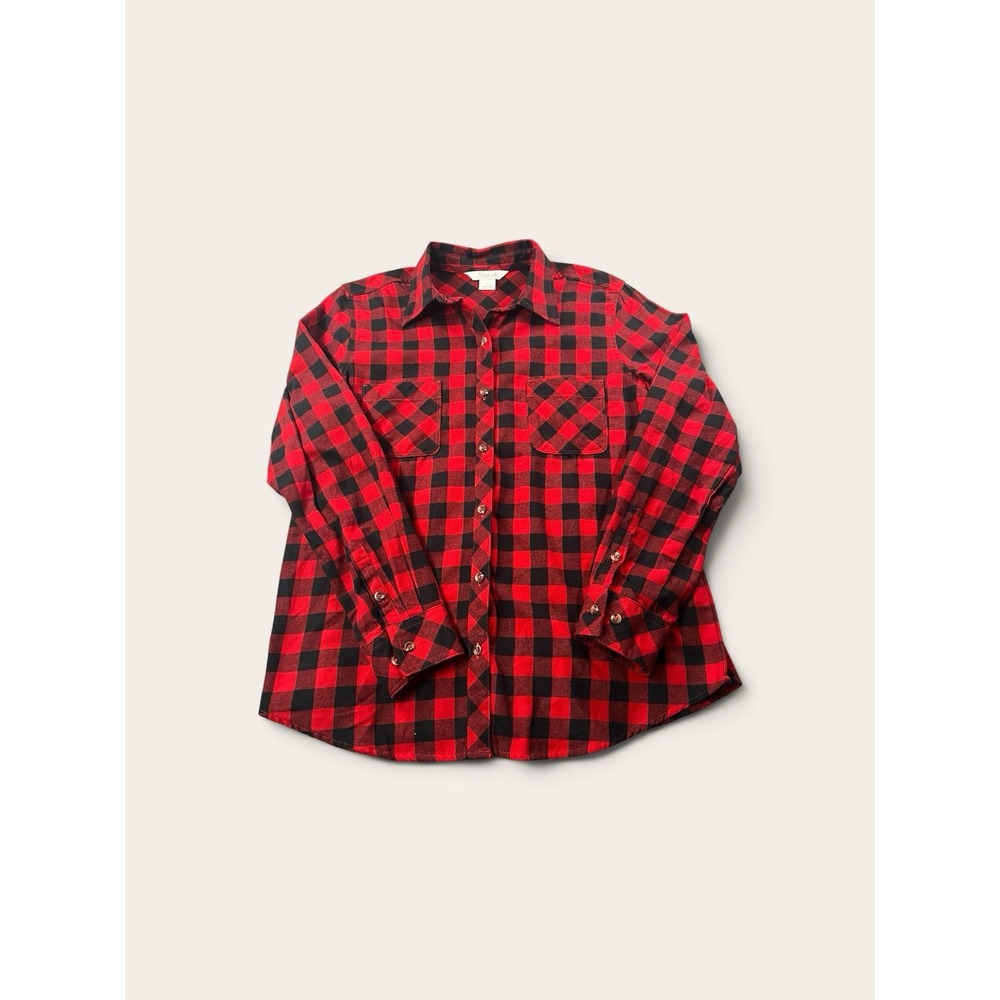 Natural Reflections Womens Red Black Plaid Flannel Button Up Shirt M